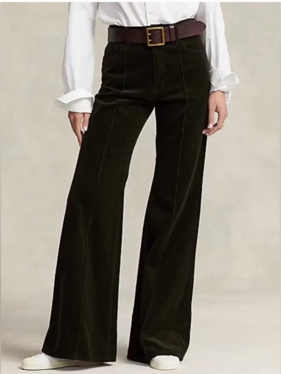 Polo Ralph Lauren Pants - Polo Ralph Lauren Pintucked Corduroy Flare Wide Leg Pants Green